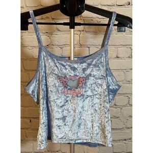 Expressions Lingerie Blue Crushed Velvet Angel Heart Camisole Crop Top Large